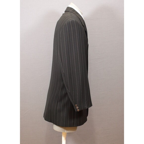 ZANETTI Mens 2 Piece Suit Black Striped 5 Btn Wool 44R Pleated Fronts 34" W - Picture 7 of 14